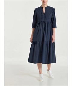 Ragno DS52DW - Abito donna con balze e pieghe frontali in Poplin di Cotone. Colore: Bleu 078