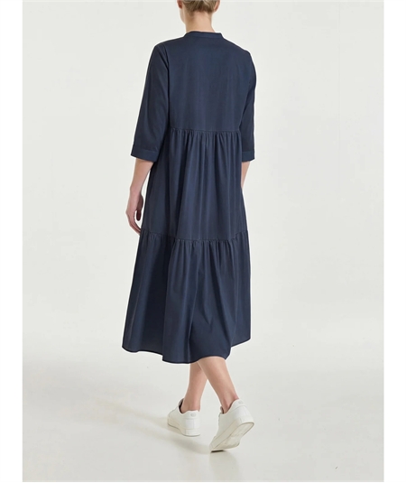 Ragno DS52DW - Abito donna con balze e pieghe frontali in Poplin di Cotone. Colore: Bleu 078