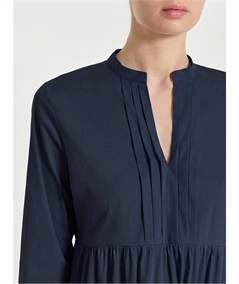 Ragno DS52DW - Abito donna con balze e pieghe frontali in Poplin di Cotone. Colore: Bleu 078