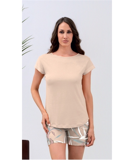 Q.bò QPA755-RC Pigiama donna Cotone & Modal - Modello Scollo barca manica e pantalone corto. Colore: Rosa Chiaro