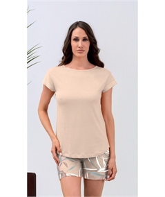 Q.bò QPA755-RC Pigiama donna Cotone & Modal - Modello Scollo barca manica e pantalone corto. Colore: Rosa Chiaro