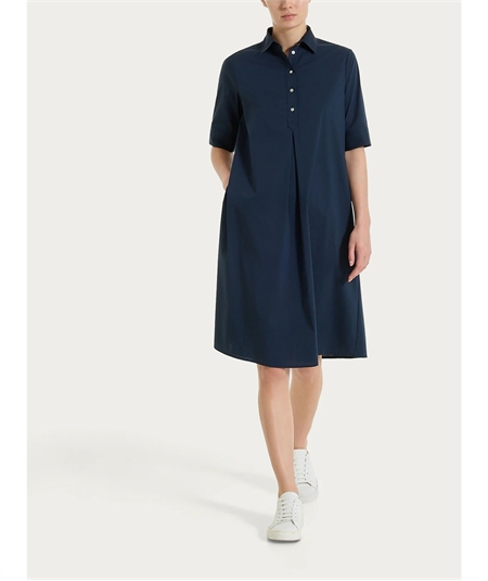 Ragno DS52DI - Abito donna con collo a camicia in Poplin di Cotone. Colore: Bleu 078