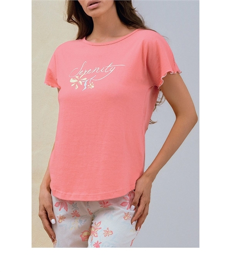 Q.bò QPA801-CO Pigiama donna Cotone & Modal - Modello girocollo manica corta e pantalone Pinocchietto. Colore: Corallo