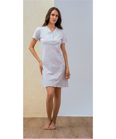 Q.bò QPA782-VQ Camicia notte donna Cotone Modal - Modello Serafino Scollo V a manica corta. Colore: Verde Acqua