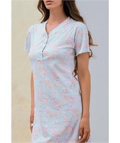 Q.bò QPA782-VQ Camicia notte donna Cotone Modal - Modello Serafino Scollo V a manica corta. Colore: Verde Acqua