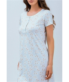 Q.bò QPA743-BE Camicia notte donna Cotone & Modal - Modello Girocollo Serafino a manica corta. Colore: Verde Acqua