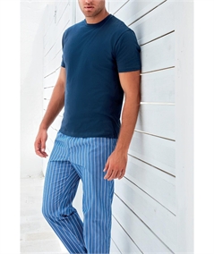 Q.bò QPA555-BL Pigiama uomo Puro Cotone - Modello girocollo manica corta e pantalone lungo in popeline. Colore: Blu