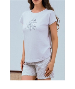 Q.bò QPA762-GH Pigiama donna Cotone & Modal - Modello Girocollo manica e pantalone corto. Colore: Ghiaccio