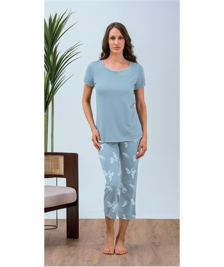 Q.bò QPA711-CV Pigiama donna Cotone Modal - Modello Maglia Manica corta Pantalone Pinocchietto. Colore: Polvere  