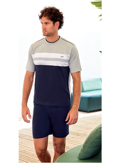 QPA613-GM giama Uomo in Jersey di Cotone - Modello Girocollo a Manica Corta e Pantalone Corto. Colore: Grigio Mel.