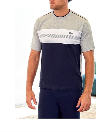 QPA613-GM giama Uomo in Jersey di Cotone - Modello Girocollo a Manica Corta e Pantalone Corto. Colore: Grigio Mel.