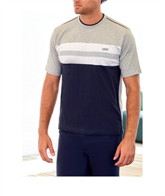 QPA613-GM giama Uomo in Jersey di Cotone - Modello Girocollo a Manica Corta e Pantalone Corto. Colore: Grigio Mel.