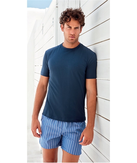 QPA556-BL Pigiama Uomo Estivo Q.bò Puro Cotone Popeline - Maglia Girocollo corta -Pantalone Corto. Colore: Blu