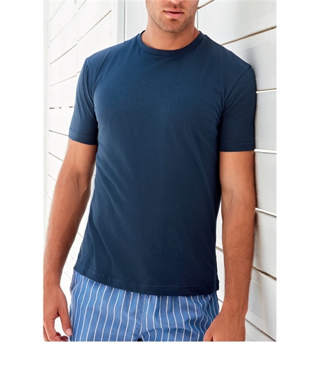 QPA556-BL Pigiama Uomo Estivo Q.bò Puro Cotone Popeline - Maglia Girocollo corta -Pantalone Corto. Colore: Blu