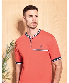 49516-PJ Pigiama Uomo Estivo Q.bò Jersey di Puro Cotone - Maglia Serafino Corta Pantalone Corto. Colore: Papaja