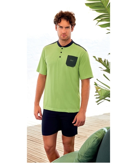 QPA581-LIM Pigiama Uomo Estivo Q.bò Jersey di Puro Cotone - Maglia Serafino Corta Pantalone Corto. Colore: Lime