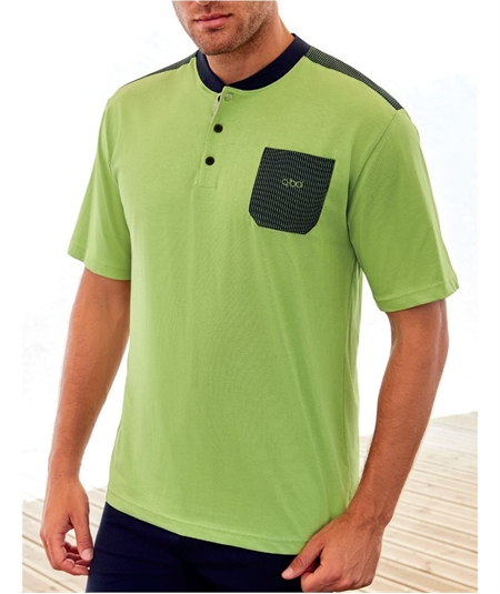QPA581-LIM Pigiama Uomo Estivo Q.bò Jersey di Puro Cotone - Maglia Serafino Corta Pantalone Corto. Colore: Lime