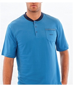 QPA603-AV Pigiama Uomo Estivo Q.bò Jersey di Puro Cotone - Maglia Serafino Corta Pantalone Corto. Colore: Avion