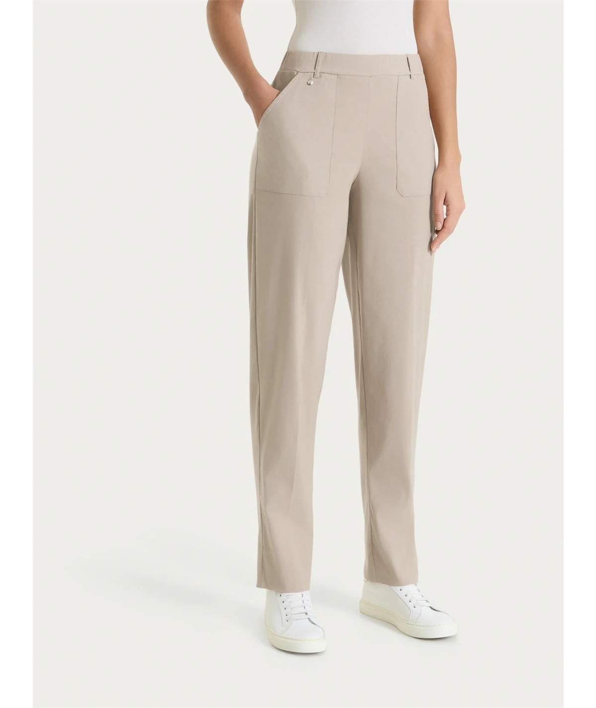 Ragno DS29PF - Pantalone Donna a Carota con Tasche - Linen Super Fresh Ragno - Fit Estivo Tapered. Colore: Crokery C84