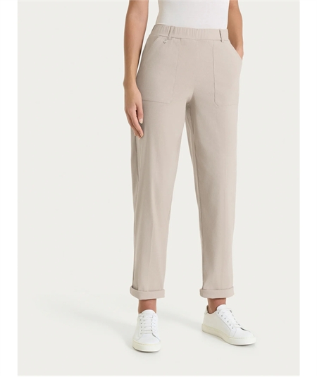 Ragno DS29PF - Pantalone Donna a Carota con Tasche - Linen Super Fresh Ragno - Fit Estivo Tapered. Colore: Crokery C84