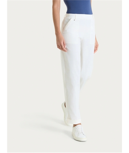 Ragno DS29PF  Pantalone Donna a Carota con Tasche - Linen Super Fresh Ragno - Fit Estivo Tapered. Colore: Candido 521