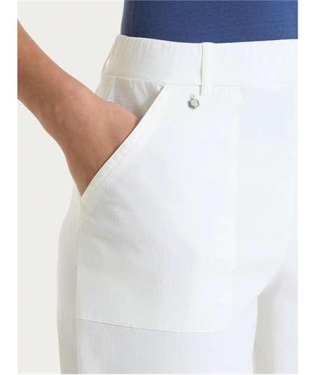 Ragno DS29PF -Pantalone Donna a Carota con Tasche - Linen Super Fresh Ragno - Fit Estivo Tapered. Colore: Candido 521