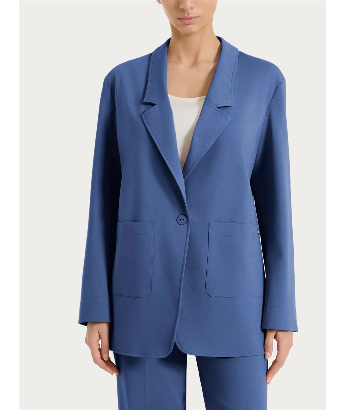 DS13GA -  Blazer Donna Estivo Ragno: Giacca Destrutturata in Compact Light a 1 Bottone. Colore: Oceana C70