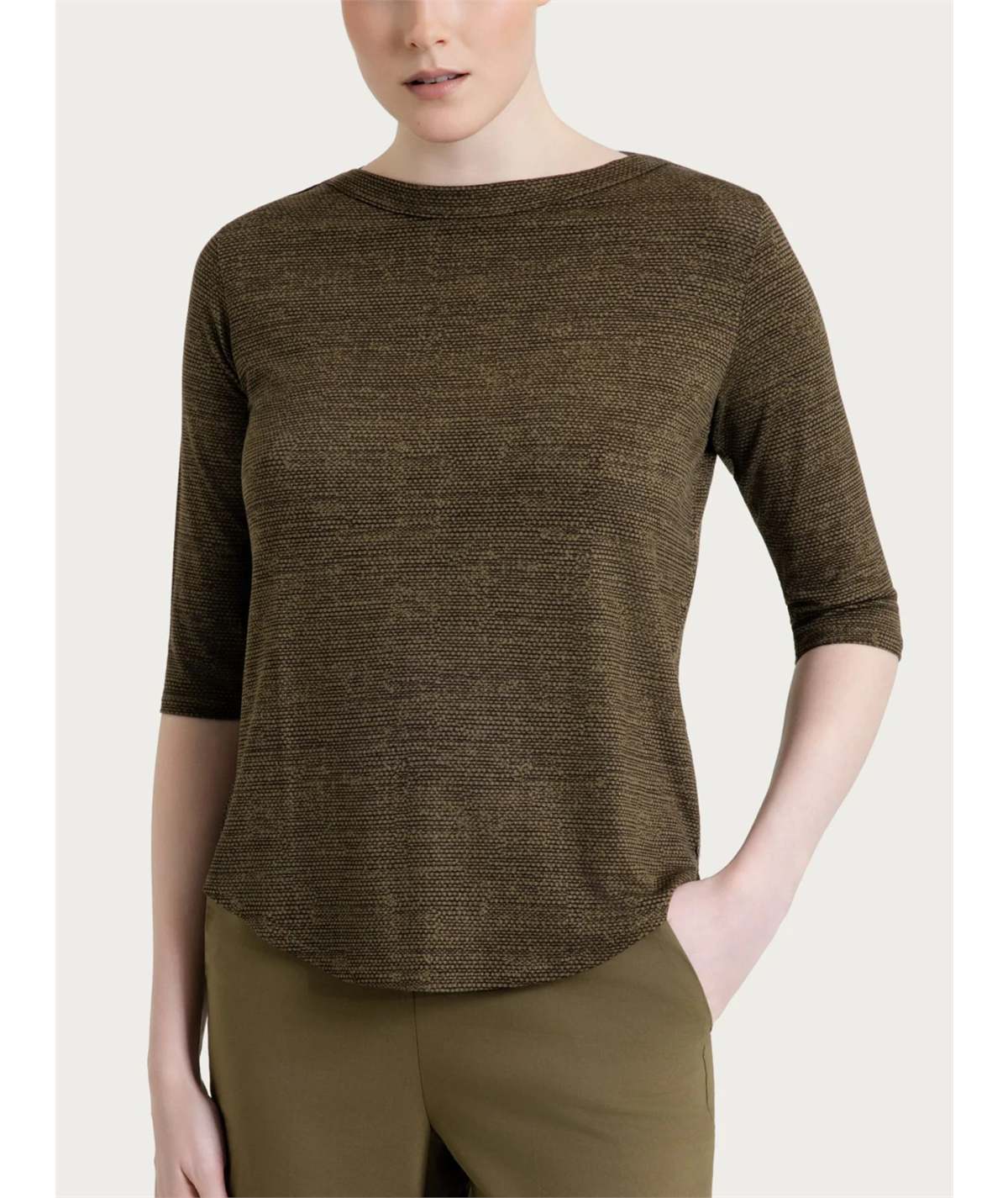 Ragno DS95TB - Maglietta scollo barca manica 3/4 in jersey di viscosa a fantasia. Colore: Fant. Military Olive D54F