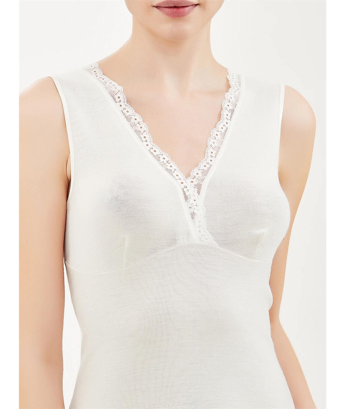 Ragno Art. 073094 - Maglia intima donna spalla larga con forma seno in lana merino extrafine. Colore: Bianco 002 