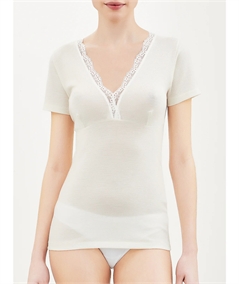 Ragno 073098 - Maglia intima donna manica corta con forma seno in lana merino extrafine. Colore: Bianco 002