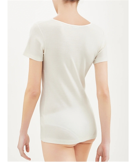 Ragno 073098 - Maglia intima donna manica corta con forma seno in lana merino extrafine. Colore: Bianco 002
