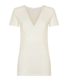 Ragno 072458 - Maglia intima intima manica corta con forma del seno in lana merino e cotone. Colore: Bianco 002