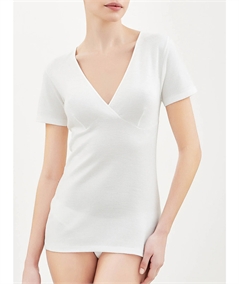 Ragno 072458 - Maglia intima intima manica corta con forma del seno in lana merino e cotone. Colore: Bianco 002