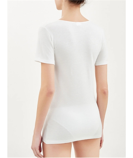 Ragno 072458 - Maglia intima intima manica corta con forma del seno in lana merino e cotone. Colore: Bianco 002
