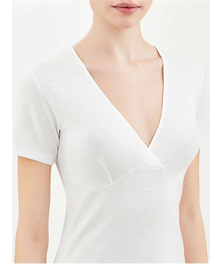 Ragno 072458 - Maglia intima intima manica corta con forma del seno in lana merino e cotone. Colore: Bianco 002