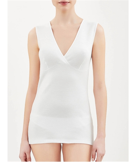 Ragno 072454 - Canotta intima donna spalla larga con forma del seno in lana merino e cotone. Colore: Bianco 002