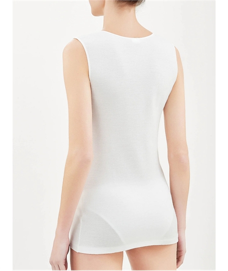 Ragno 072454 - Canotta intima donna spalla larga con forma del seno in lana merino e cotone. Colore: Bianco 002