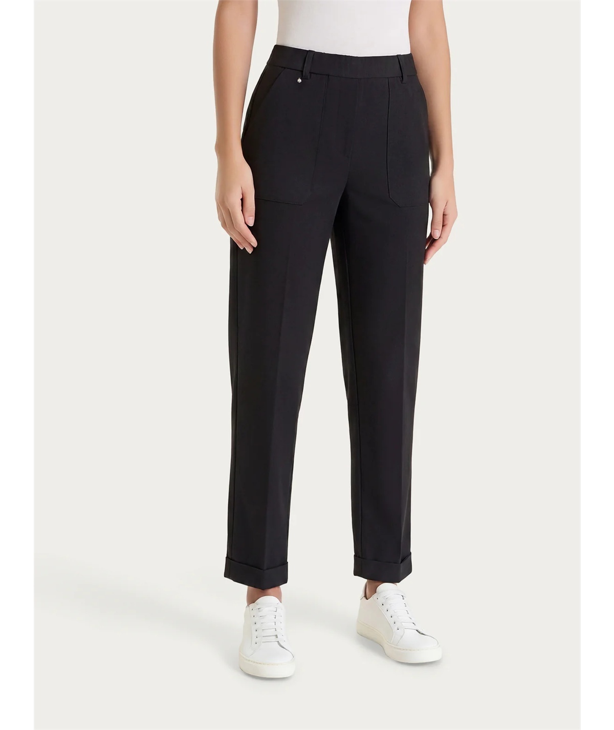Ragno DS29PF - Pantalone Donna a Carota con Tasche - Linen Super Fresh Ragno - Fit Estivo Tapered. Colore: Nero 020