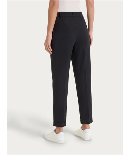 Ragno DS29PF - Pantalone Donna a Carota con Tasche - Linen Super Fresh Ragno - Fit Estivo Tapered. Colore: Nero 020