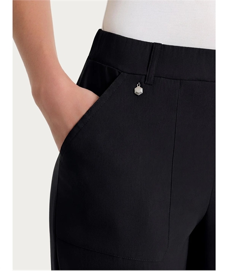 Ragno DS29PF - Pantalone Donna a Carota con Tasche - Linen Super Fresh Ragno - Fit Estivo Tapered. Colore: Nero 020