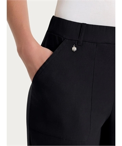 Ragno DS29PF - Pantalone Donna a Carota con Tasche - Linen Super Fresh Ragno - Fit Estivo Tapered. Colore: Nero 020