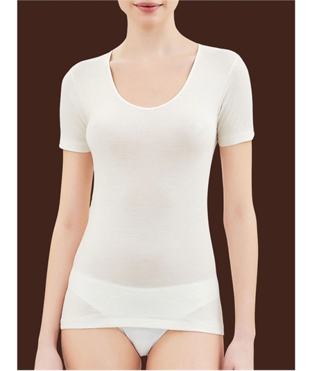 Ragno Art. 74027 - Maglietta intima donna Ragno lana merino e seta. Colore: Bianco lana 002