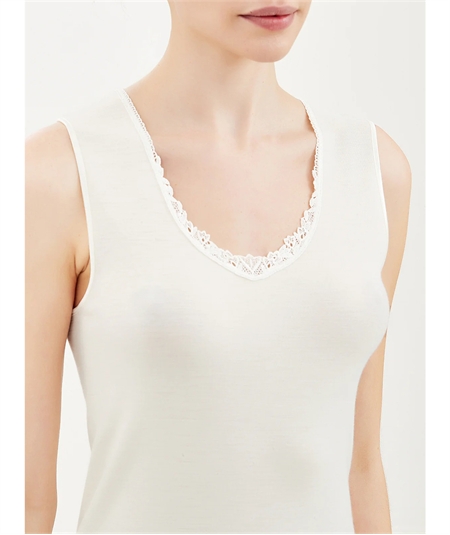 Ragno Art. 073092 - Canotta intima donna in pura lana merino extrafine. Colore: Bianco lana 002