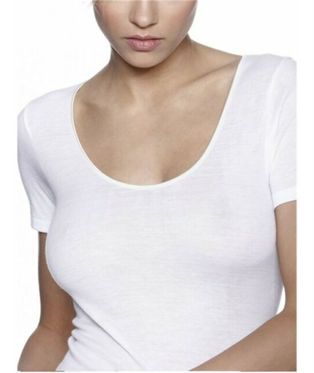 Ragno Art. 072457 - Maglietta intima donna mezza manica lana cotone. Colore: Bianco lana 002