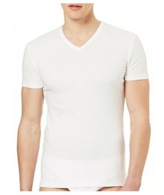 Ragno Art. 065458 - Maglia intima uomo manica corta in lana merino e cotone scollo a punta. Colore: Bianco 002