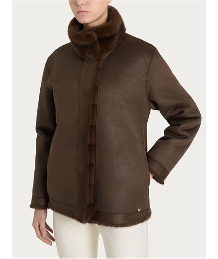 Ragno DQ43KX - Giacca double-face in Vegan Fur. Colore: Chocolate A75F