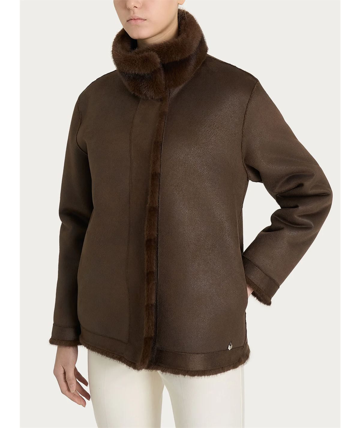 Ragno DQ43KX - Giacca double-face in Vegan Fur. Colore: Chocolate A75F