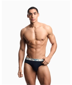 EM000258AF25018 Set di 3 Slip Emporio Armani in cotone elasticizzato. Colore: Bleu MB139