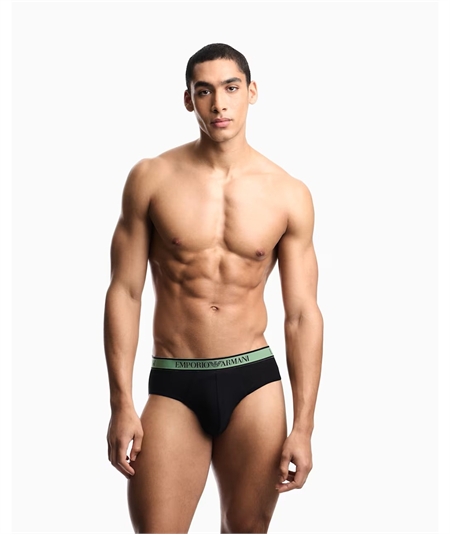 EM000258AF25019MC061 Set di 3 Slip Emporio Armani in cotone elasticizzato. Colore: Nero MC061