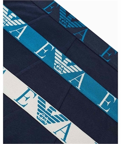 EM000259AF25018MB139 Set di 3 Slip Emporio Armani in cotone elasticizzato. Colore: Bleu MCB139